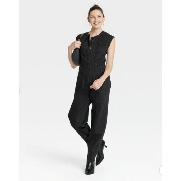 Universal Thread Women's Jumpsuit Sleeveless Zipper Front Fitted Black Size 16 - Picture 1 of 9